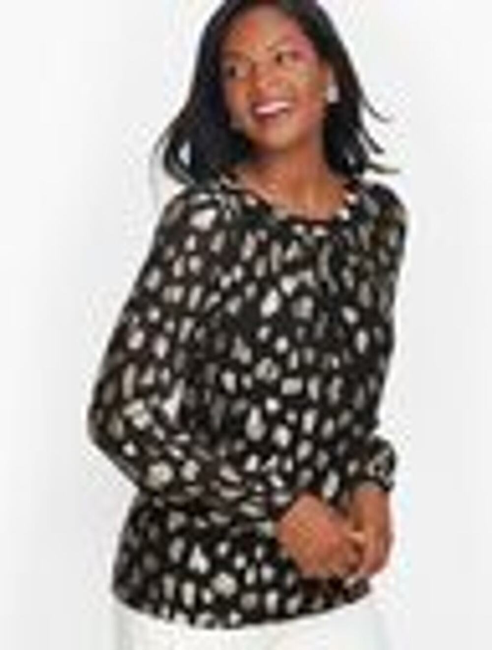 Talbots | Black & Silver, Clip Dot, Tie Back Blouse | Size Petite XL